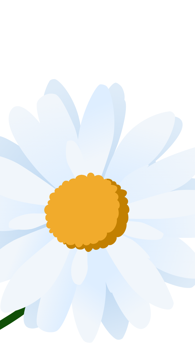 An animated white daisy with a yellow centre, swaying on a blue sky